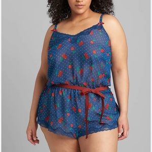 Lane Bryant Cacique Lingerie Cherry and Polka Dot Sheer Printed Romper 14/16